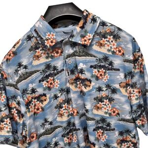 Chaps Men Lg Everyday Performance Tropical Polo Shirt Blue Floral All Over Print